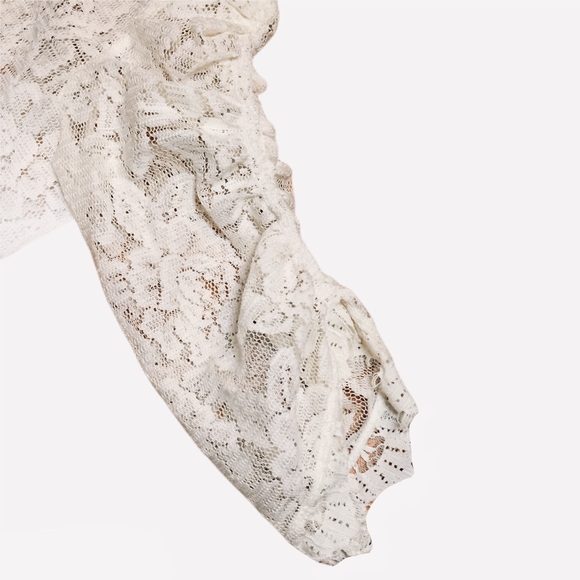 Countess Luann Cream Lace Keyhole Overlay Blouse - Picture 5 of 8